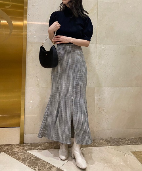 one after another NICE CLAUP(ワンアフターアナザーナイスクラップ)の「ツイードフロントスリットマーメイドスカート 2023SS(スカート・レディース・アイボリー/ブラック系その他/ピンク・SMALL/MEDIUM)」の10枚目の写真