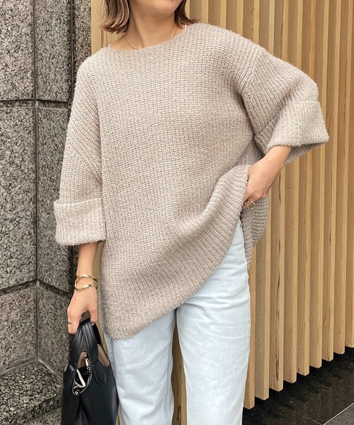 CAPRICIEUX LE'MAGE（カプリシューレマージュ）の「ハーフスリーブプルオーバー（ニット/セーター・レディース・ホワイト/グレー/オレンジ・FREE）」の3枚目の写真