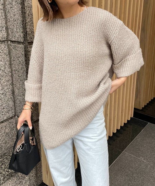 CAPRICIEUX LE'MAGE（カプリシューレマージュ）の「ハーフスリーブプルオーバー（ニット/セーター・レディース・ホワイト/グレー/オレンジ・FREE）」の7枚目の写真