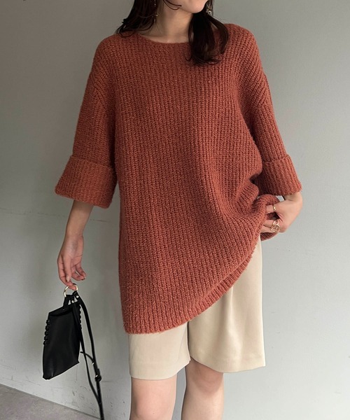 CAPRICIEUX LE'MAGE（カプリシューレマージュ）の「ハーフスリーブプルオーバー（ニット/セーター・レディース・ホワイト/グレー/オレンジ・FREE）」の12枚目の写真