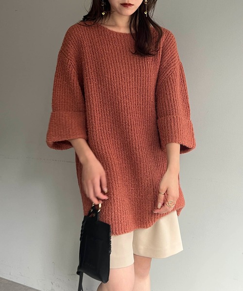 CAPRICIEUX LE'MAGE（カプリシューレマージュ）の「ハーフスリーブプルオーバー（ニット/セーター・レディース・ホワイト/グレー/オレンジ・FREE）」の13枚目の写真