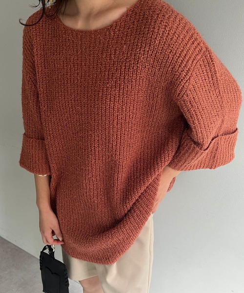 CAPRICIEUX LE'MAGE（カプリシューレマージュ）の「ハーフスリーブプルオーバー（ニット/セーター・レディース・ホワイト/グレー/オレンジ・FREE）」の15枚目の写真