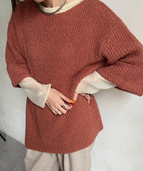 CAPRICIEUX LE'MAGE（カプリシューレマージュ）の「ハーフスリーブプルオーバー（ニット/セーター・レディース・ホワイト/グレー/オレンジ・FREE）」の16枚目の写真