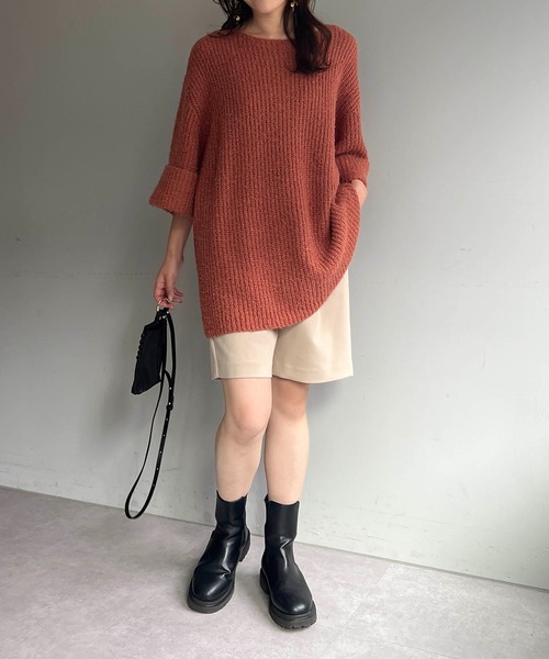 CAPRICIEUX LE'MAGE（カプリシューレマージュ）の「ハーフスリーブプルオーバー（ニット/セーター・レディース・ホワイト/グレー/オレンジ・FREE）」の18枚目の写真