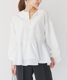 ビッグパール ボリューム袖ペプラムブラウス