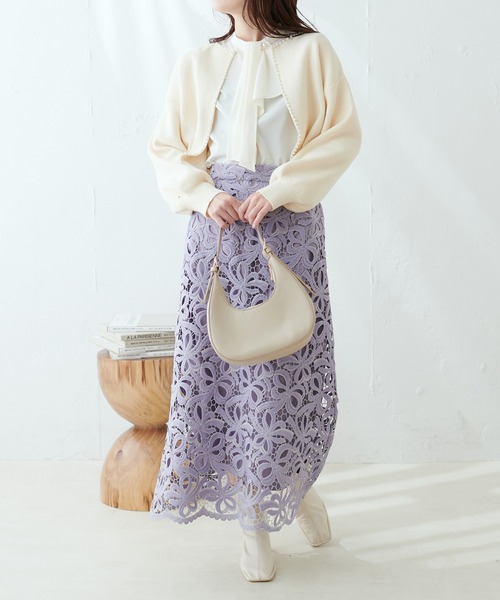 23SS新作/リボンモチーフケミカルレーススカート