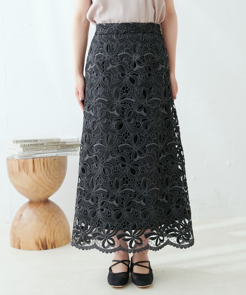 23SS新作/リボンモチーフケミカルレーススカート