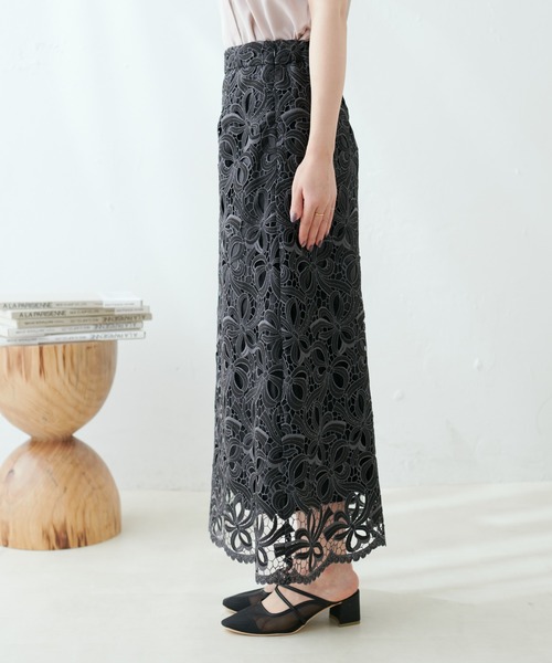 23SS新作/リボンモチーフケミカルレーススカート