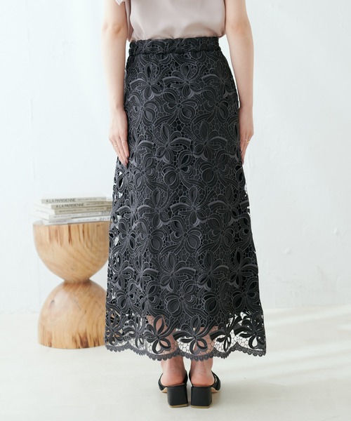 23SS新作/リボンモチーフケミカルレーススカート