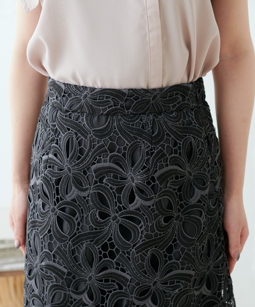 23SS新作/リボンモチーフケミカルレーススカート