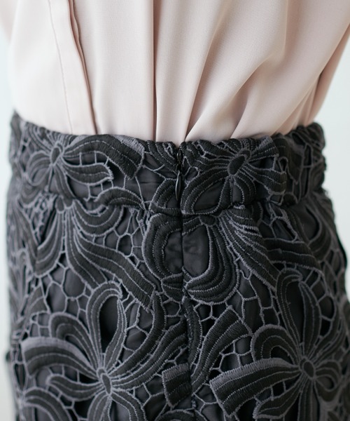 23SS新作/リボンモチーフケミカルレーススカート