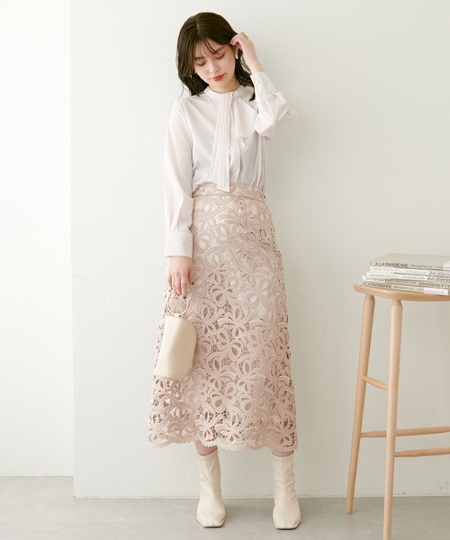 natural couture(ナチュラルクチュール)の「23SS新作/リボンモチーフケミカルレーススカート(スカート・レディース・ラベンダー/ピンクベージュ/ブラック・FREE)」の21枚目の写真