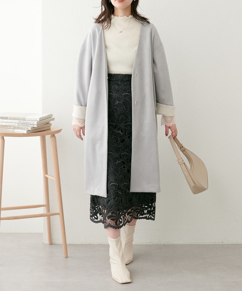 natural couture(ナチュラルクチュール)の「23SS新作/リボンモチーフケミカルレーススカート(スカート・レディース・ラベンダー/ピンクベージュ/ブラック・FREE)」の8枚目の写真