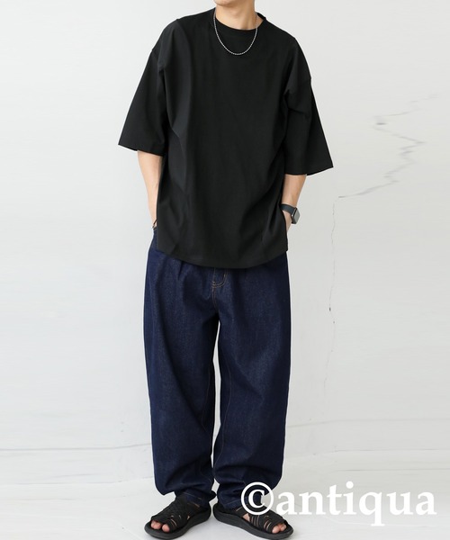 素敵☆ プリーツ スカーフ切り替え シンプル 半袖 Tシャツ kOhAKUタイ付き異素材柄切替シャツ』
