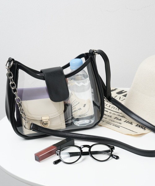 WEGO（ウィゴー）の「WEGO/チェーンMIXクリアショルダーバッグ（ショルダーバッグ・レディース・ホワイト/ブラック・FREE）」の2枚目の写真