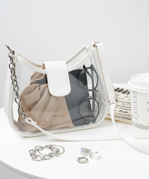 WEGO（ウィゴー）の「WEGO/チェーンMIXクリアショルダーバッグ（ショルダーバッグ・レディース・ホワイト/ブラック・FREE）」の14枚目の写真