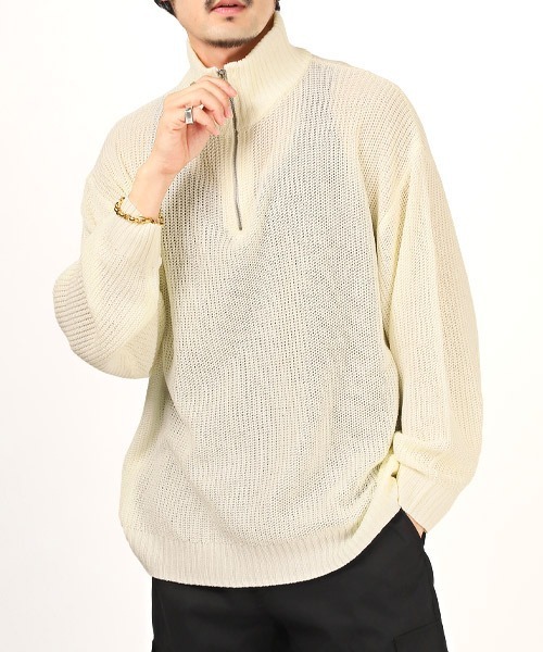 LUXSTYLE(ラグスタイル)の「畦編みハーフZIPニット(ニット/セーター・メンズ・グリーン/ホワイト・M/L)」の2枚目の写真