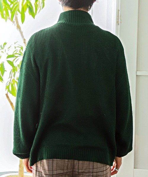 LUXSTYLE(ラグスタイル)の「畦編みハーフZIPニット(ニット/セーター・メンズ・グリーン/ホワイト・M/L)」の3枚目の写真