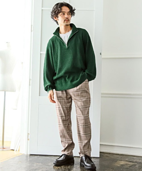 LUXSTYLE(ラグスタイル)の「畦編みハーフZIPニット(ニット/セーター・メンズ・グリーン/ホワイト・M/L)」の5枚目の写真