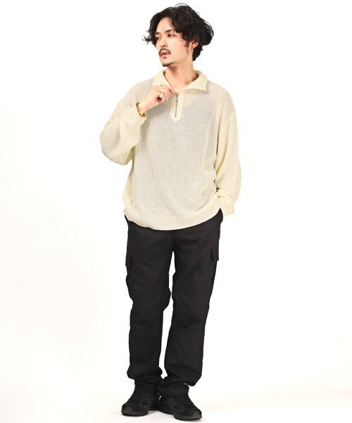 LUXSTYLE(ラグスタイル)の「畦編みハーフZIPニット(ニット/セーター・メンズ・グリーン/ホワイト・M/L)」の6枚目の写真