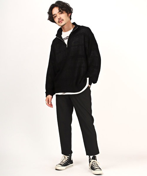 LUXSTYLE(ラグスタイル)の「畦編みハーフZIPニット(ニット/セーター・メンズ・グリーン/ホワイト・M/L)」の7枚目の写真