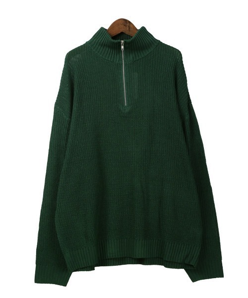 LUXSTYLE(ラグスタイル)の「畦編みハーフZIPニット(ニット/セーター・メンズ・グリーン/ホワイト・M/L)」の8枚目の写真