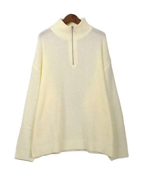 LUXSTYLE(ラグスタイル)の「畦編みハーフZIPニット(ニット/セーター・メンズ・グリーン/ホワイト・M/L)」の9枚目の写真