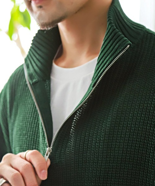 LUXSTYLE(ラグスタイル)の「畦編みハーフZIPニット(ニット/セーター・メンズ・グリーン/ホワイト・M/L)」の11枚目の写真