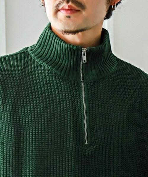 LUXSTYLE(ラグスタイル)の「畦編みハーフZIPニット(ニット/セーター・メンズ・グリーン/ホワイト・M/L)」の12枚目の写真