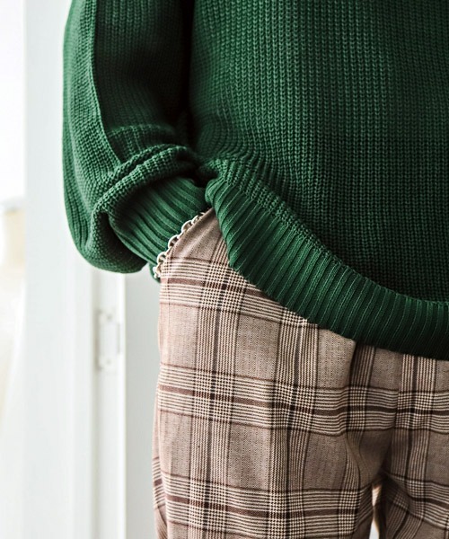 LUXSTYLE(ラグスタイル)の「畦編みハーフZIPニット(ニット/セーター・メンズ・グリーン/ホワイト・M/L)」の13枚目の写真
