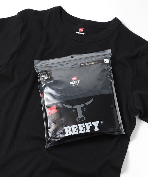 HANES(ヘインズ)の「【Hanes】BEEFY リブクルーネックTシャツ HM1-R103/HM1-F101(Tシャツ/カットソー・メンズ・ホワイト/ブラック・M/L/XL/S)」の2枚目の写真
