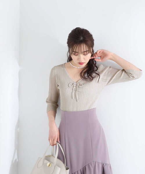 PROPORTION BODY DRESSING(プロポーションボディドレッシング)の「フロントリボンニット / 1213170409(ニット/セーター・レディース・ネイビー/グレー/ライトグリーン・FREE)」の6枚目の写真