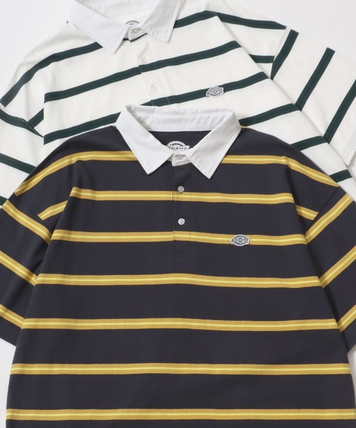 Dickies(ディッキーズ)の「Dickies/ディッキーズ オーバーサイズ ミニロゴワッペン ワンポイント刺繍 マルチボーダー 半袖ラガーシャツ/レディース メンズ(ポロシャツ・メンズ・グリーン/ホワイト/ネイビー/スミクロ・M/L/XL)」の2枚目の写真
