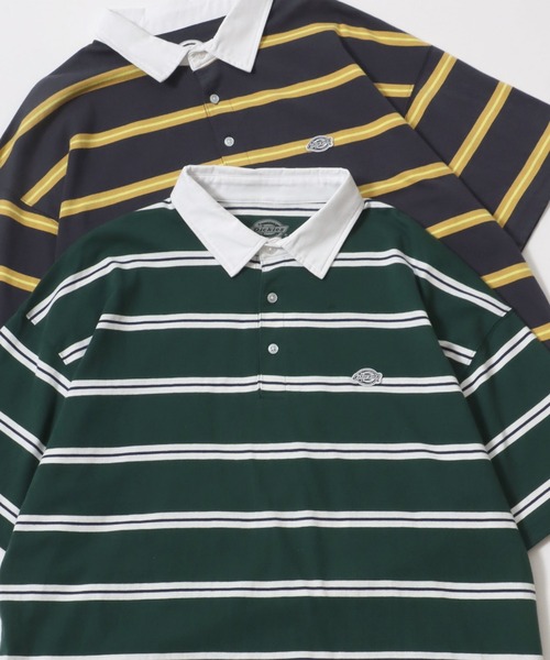 Dickies(ディッキーズ)の「Dickies/ディッキーズ オーバーサイズ ミニロゴワッペン ワンポイント刺繍 マルチボーダー 半袖ラガーシャツ/レディース メンズ(ポロシャツ・メンズ・グリーン/ホワイト/ネイビー/スミクロ・M/L/XL)」の3枚目の写真