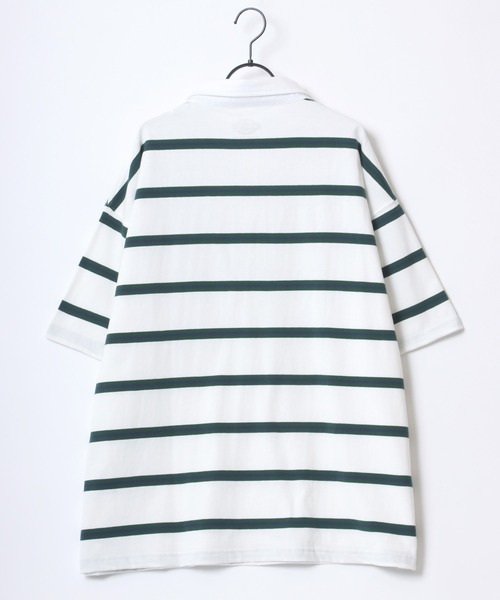 Dickies(ディッキーズ)の「Dickies/ディッキーズ オーバーサイズ ミニロゴワッペン ワンポイント刺繍 マルチボーダー 半袖ラガーシャツ/レディース メンズ(ポロシャツ・メンズ・グリーン/ホワイト/ネイビー/スミクロ・M/L/XL)」の9枚目の写真