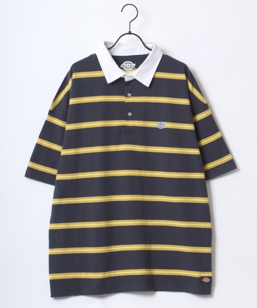 Dickies(ディッキーズ)の「Dickies/ディッキーズ オーバーサイズ ミニロゴワッペン ワンポイント刺繍 マルチボーダー 半袖ラガーシャツ/レディース メンズ(ポロシャツ・メンズ・グリーン/ホワイト/ネイビー/スミクロ・M/L/XL)」の6枚目の写真