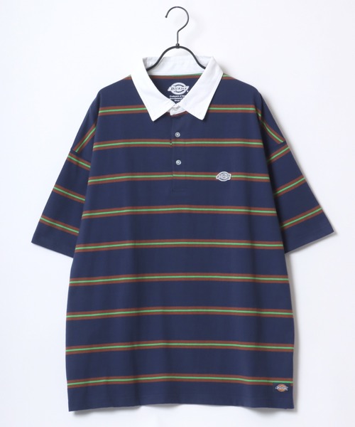 Dickies(ディッキーズ)の「Dickies/ディッキーズ オーバーサイズ ミニロゴワッペン ワンポイント刺繍 マルチボーダー 半袖ラガーシャツ/レディース メンズ(ポロシャツ・メンズ・グリーン/ホワイト/ネイビー/スミクロ・M/L/XL)」の8枚目の写真