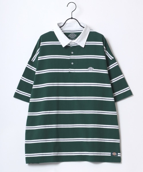 Dickies(ディッキーズ)の「Dickies/ディッキーズ オーバーサイズ ミニロゴワッペン ワンポイント刺繍 マルチボーダー 半袖ラガーシャツ/レディース メンズ(ポロシャツ・メンズ・グリーン/ホワイト/ネイビー/スミクロ・M/L/XL)」の7枚目の写真