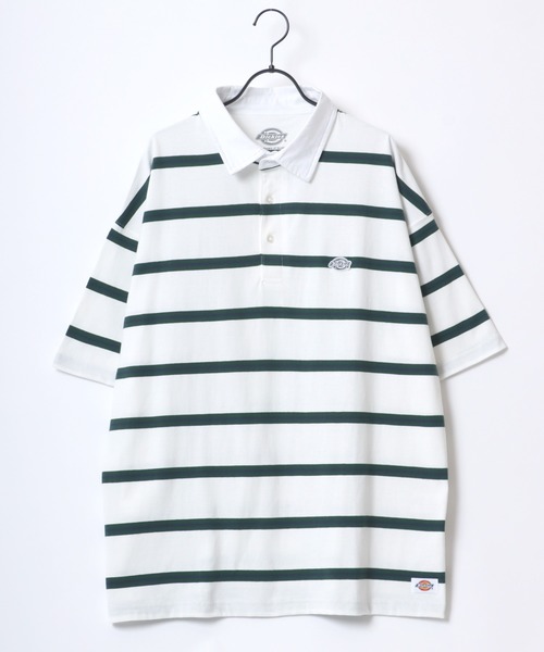 Dickies(ディッキーズ)の「Dickies/ディッキーズ オーバーサイズ ミニロゴワッペン ワンポイント刺繍 マルチボーダー 半袖ラガーシャツ/レディース メンズ(ポロシャツ・メンズ・グリーン/ホワイト/ネイビー/スミクロ・M/L/XL)」の5枚目の写真