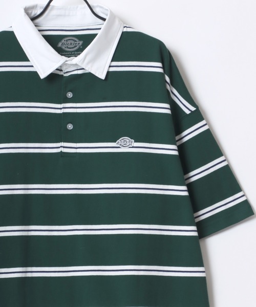 Dickies(ディッキーズ)の「Dickies/ディッキーズ オーバーサイズ ミニロゴワッペン ワンポイント刺繍 マルチボーダー 半袖ラガーシャツ/レディース メンズ(ポロシャツ・メンズ・グリーン/ホワイト/ネイビー/スミクロ・M/L/XL)」の18枚目の写真