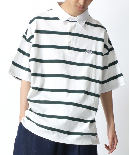 Dickies(ディッキーズ)の「Dickies/ディッキーズ オーバーサイズ ミニロゴワッペン ワンポイント刺繍 マルチボーダー 半袖ラガーシャツ/レディース メンズ(ポロシャツ・メンズ・グリーン/ホワイト/ネイビー/スミクロ・M/L/XL)」の20枚目の写真