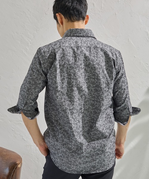 UNION STATION（ユニオンステーション）の「小花柄ジャガード七分袖カッタウェイカラーシャツ（シャツ/ブラウス・メンズ・ブラック/ベージュ/ネイビー・M/L/LL）」の14枚目の写真