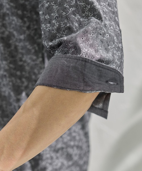 UNION STATION（ユニオンステーション）の「小花柄ジャガード七分袖カッタウェイカラーシャツ（シャツ/ブラウス・メンズ・ブラック/ベージュ/ネイビー・M/L/LL）」の7枚目の写真