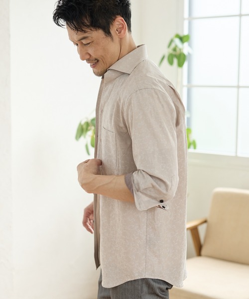 UNION STATION（ユニオンステーション）の「小花柄ジャガード七分袖カッタウェイカラーシャツ（シャツ/ブラウス・メンズ・ブラック/ベージュ/ネイビー・M/L/LL）」の5枚目の写真