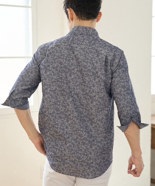 UNION STATION（ユニオンステーション）の「小花柄ジャガード七分袖カッタウェイカラーシャツ（シャツ/ブラウス・メンズ・ブラック/ベージュ/ネイビー・M/L/LL）」の22枚目の写真
