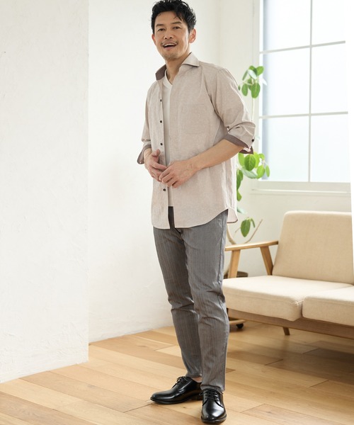 UNION STATION（ユニオンステーション）の「小花柄ジャガード七分袖カッタウェイカラーシャツ（シャツ/ブラウス・メンズ・ブラック/ベージュ/ネイビー・M/L/LL）」の6枚目の写真