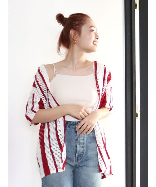 Ungrid（アングリッド）の「メッシュ編みストライプニットカーデ（カーディガン/ボレロ・レディース・ネイビー/レッド・FREE）」の10枚目の写真