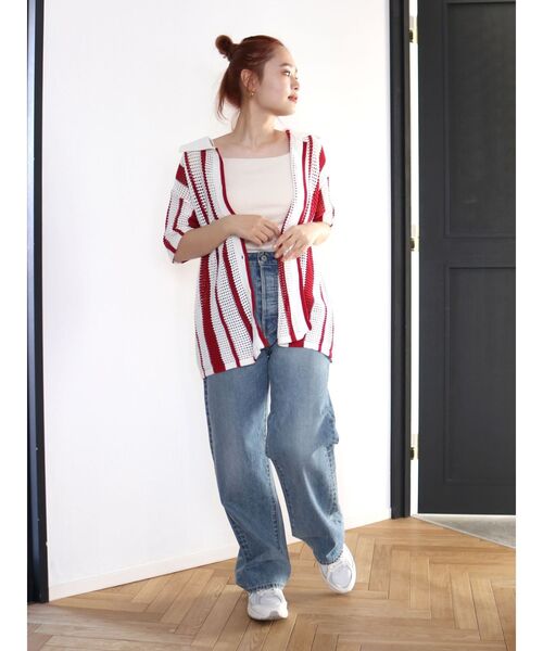 Ungrid（アングリッド）の「メッシュ編みストライプニットカーデ（カーディガン/ボレロ・レディース・ネイビー/レッド・FREE）」の11枚目の写真