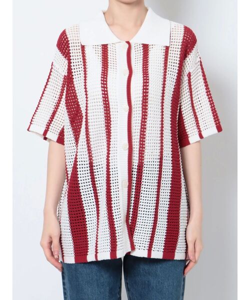 Ungrid（アングリッド）の「メッシュ編みストライプニットカーデ（カーディガン/ボレロ・レディース・ネイビー/レッド・FREE）」の12枚目の写真