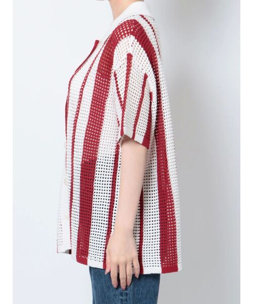 Ungrid（アングリッド）の「メッシュ編みストライプニットカーデ（カーディガン/ボレロ・レディース・ネイビー/レッド・FREE）」の13枚目の写真